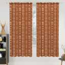 Renaiss 42 x 63 Inch Boho Linen Curtains Blackout for Bedroom Vintage Terracotta Floral Pattern Farmhouse Rod Pocket Curtain Decor Bohemian Living Dining Room Window Treatment Rust Orange 2 Panels