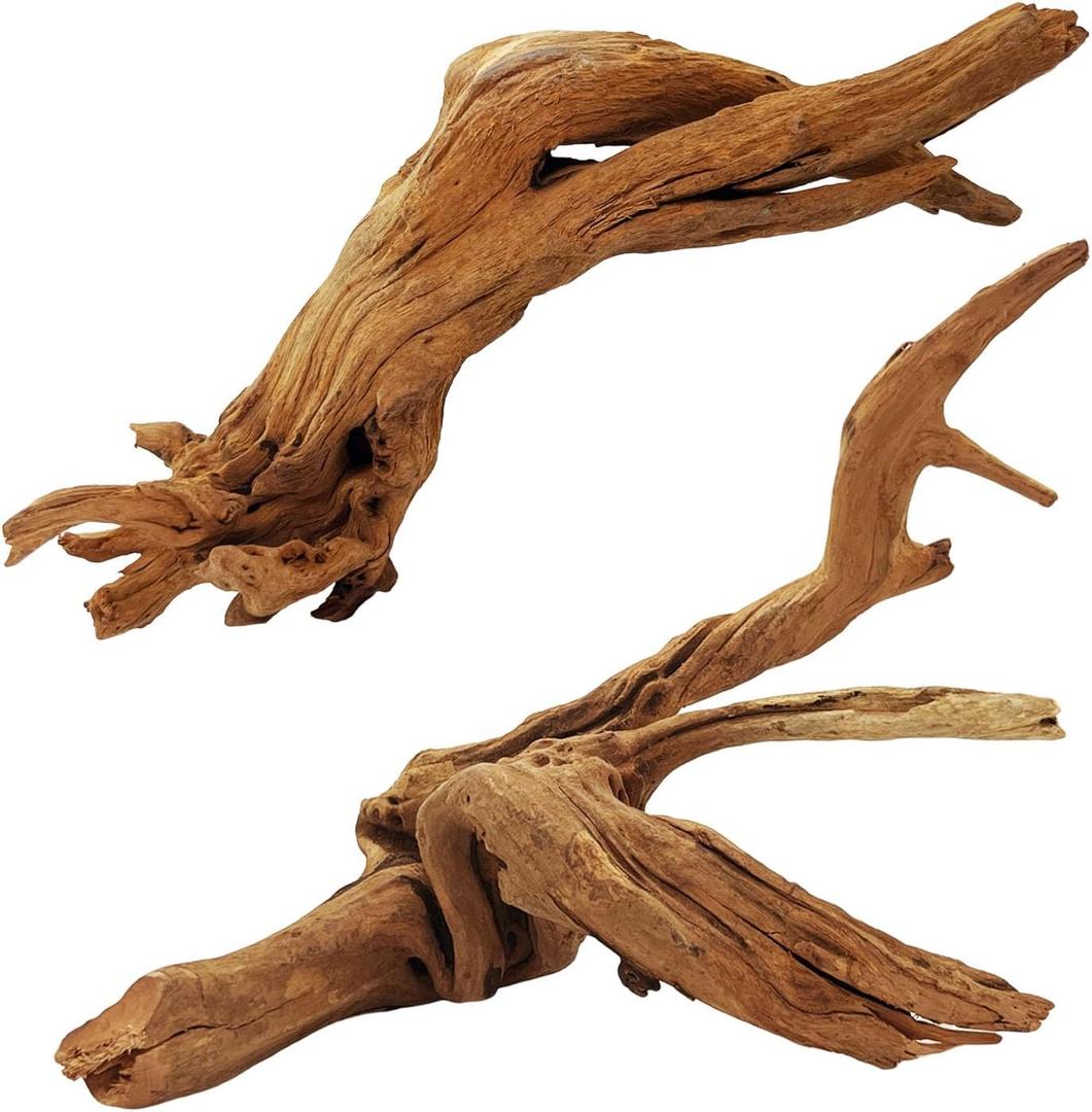 2 Pcs Natural Large Driftwood for Aquarium, Aquarium Driftwood Freshwater 12-16 Inch, Assorted Size Mopani Wood, Twisted Branches for Fishtank Accessories, Reptile Terrariums Decorations