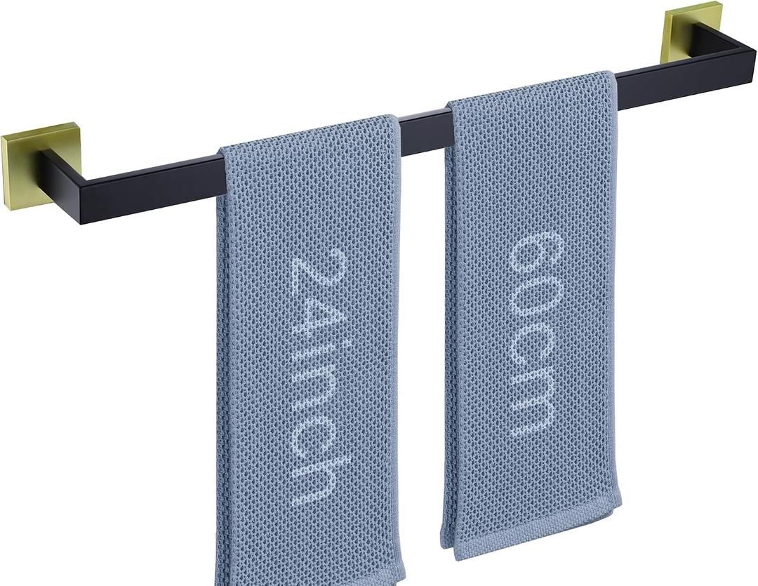 LANC Bath Towel Rack, Matte Black and Gold Towel Rail Bathroom Towel Bar Towel Hanger Square Towel Rod Towel Rail 24-Inche Kitchen Towel Holder Wall Mounted SUS304 Stainless Steel,A8804GK-6P1