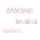 4 x Almond Press on Medium French Tip Nails with Silver Bow Design - 3D Water Ripple Acrylic Y2k Star Stiletto False Nails - Full Cover Stick on for Women Manicure - 24Pcs