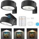 3 Pack Picture Lights for Wall, Rechargeable Battery Operated wall lights, Picture Frame lights with 3 Lighting Modes, Wireless Magnetic Painting Light with Remote Control Timer (Black, 3 Pack)