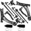 12pc Set Front Suspension Kit Lower Control Arm Inner Tie Rod End Outer Tie Rod End w/Boots Sway Bar End Link Lower Ball Joint Replacement for 2004-2009 For Toyota For Prius