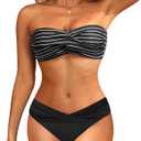 Women's Strapless Bandeau Bikini Set - Twist Front Two Piece Swimsuit with Side Tie Bathing Suit Bottom (Medium)