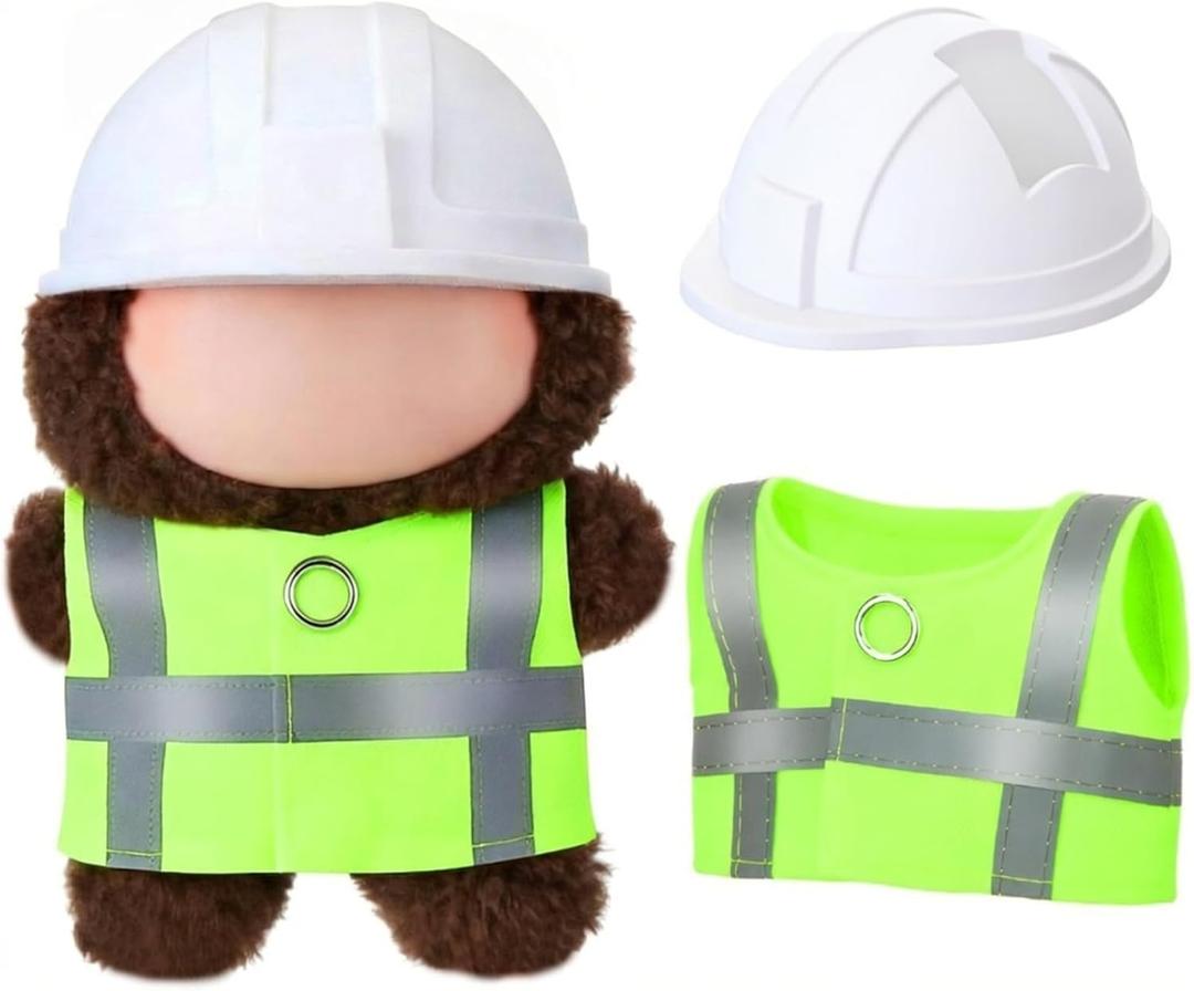 17cm Doll Construction Worker Costume Outfit Accessory with Mini Construction Helmet & Safety Vest Fits Stand Seat Series Hard Hat Doll Clothes for Display Collection Gift (White)