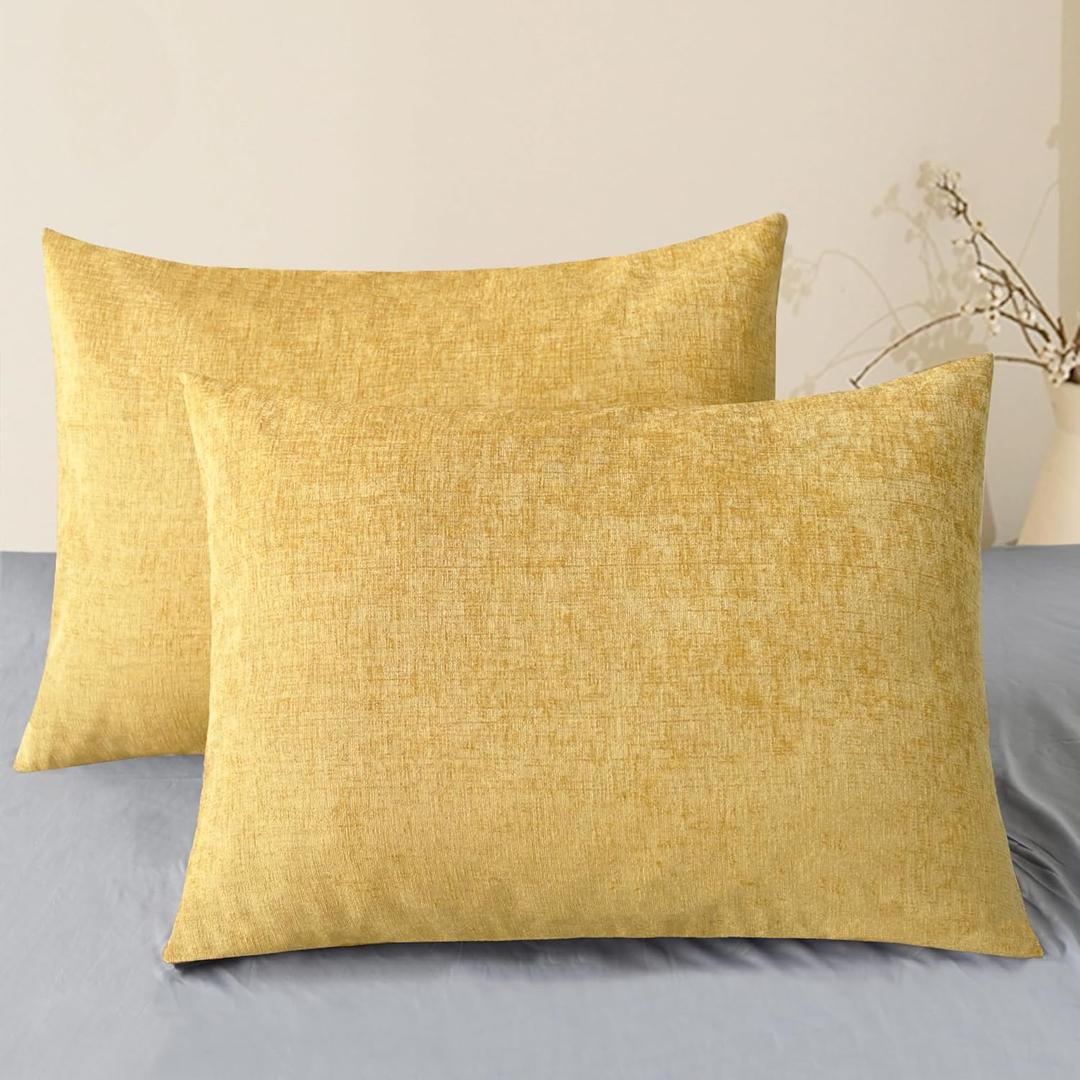 CaliTime Throw Pillow Covers Decorative 20 X 26 Inches Pack of 2 Cozy Chenille Standard Pillow Shams Cases for Couch Sofa Bed Living Room Home Gold (26" x 20" (Pack of 2))
