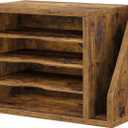 File Organizer Desktop, Wood Desk Organizer with 3 Adjustable Shelves, Mail Paper Sorter for Office, Home, File Holders for Envelopes, Mail Supplies or Magazines, Rustic Brown (15.83"L x 9.25"W x 11.1"H)