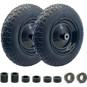 2-Pack of 3.50-8 Wheels,14.5" Flat Free Tires,Steel Rim,5/8" or 3/4"Axle Bore Hole,3-6" Centered Hub,13"-16" Universal Fit Tire for Wheelbarrow,Hand Truck,Garden and Utility Carts, Trolleys and More