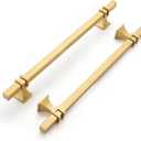 Haliwu 10 Pack Gold Cabinet Pulls, 6-1/4 inch Brushed Brass Kitchen Handles Square Dresser Drawer Hardware