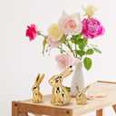 Wesiti 3 Pcs Easter Decoration Golden Bunny Figurines Set 4.5'', 3'', 2.36 Ceramic Easter Rabbit Statue Vintage Bunny Figurine Gift for Family Home Office Table Decor Spring Party Supplies (L, M, S)