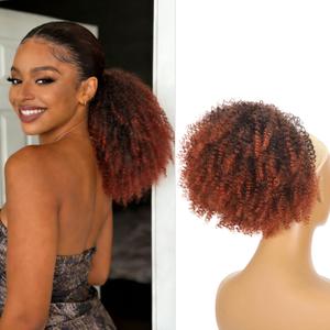 flufow Drawstring Puff Ponytail Extension Protective Style 10 Inch Short Afro Deep Kinky Curly Pony Tails Hairpieces No Glue Easy Install Soft Tangle-Free Synthetic Hair Full Bouncy Style for Daily