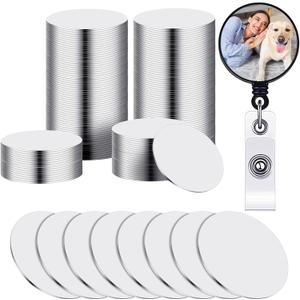 Hotop 50 Pieces 1 Inch Sublimation Badge Reel Blanks Round Sublimation Aluminum Sheets Blanks Aluminum Board Heat Transfer Stickers for Collapsible Phone Holders Custom Personalized Photo