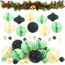 TecUnite 50 Pcs Christmas Paper Honeycomb Ornaments for Tree Vintage 3D Mini Glitter Edge Paper Christmas Ornament Honeycomb Tree Hanging Neutral Boho Holiday Xmas Party Decoration(White, Green)