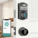 BAFUWEIY Fingerprint Door Lock with Door Knobs Set, Keyless Entry Door Lock Deadbolt with Handle, Smart Front Door Lock Set with APP Control/Fingerprints/Passwords/AutoLock/Easy Installation Black
