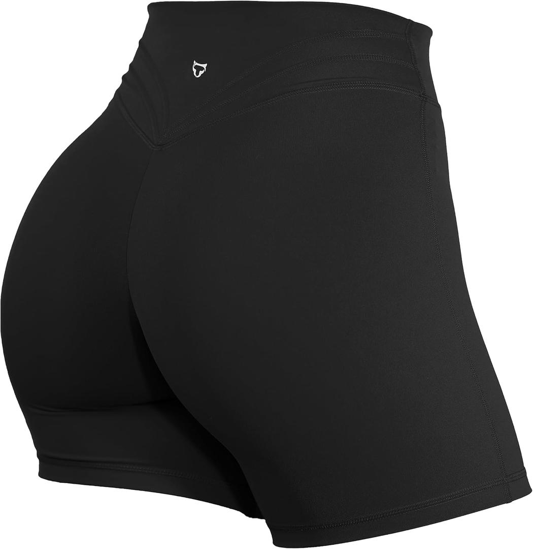 TomTiger Workout Shorts for Women High Waist Gym Shorts Bike Running Active Exercise Yoga Shorts Tummy Control (Medium, Black)