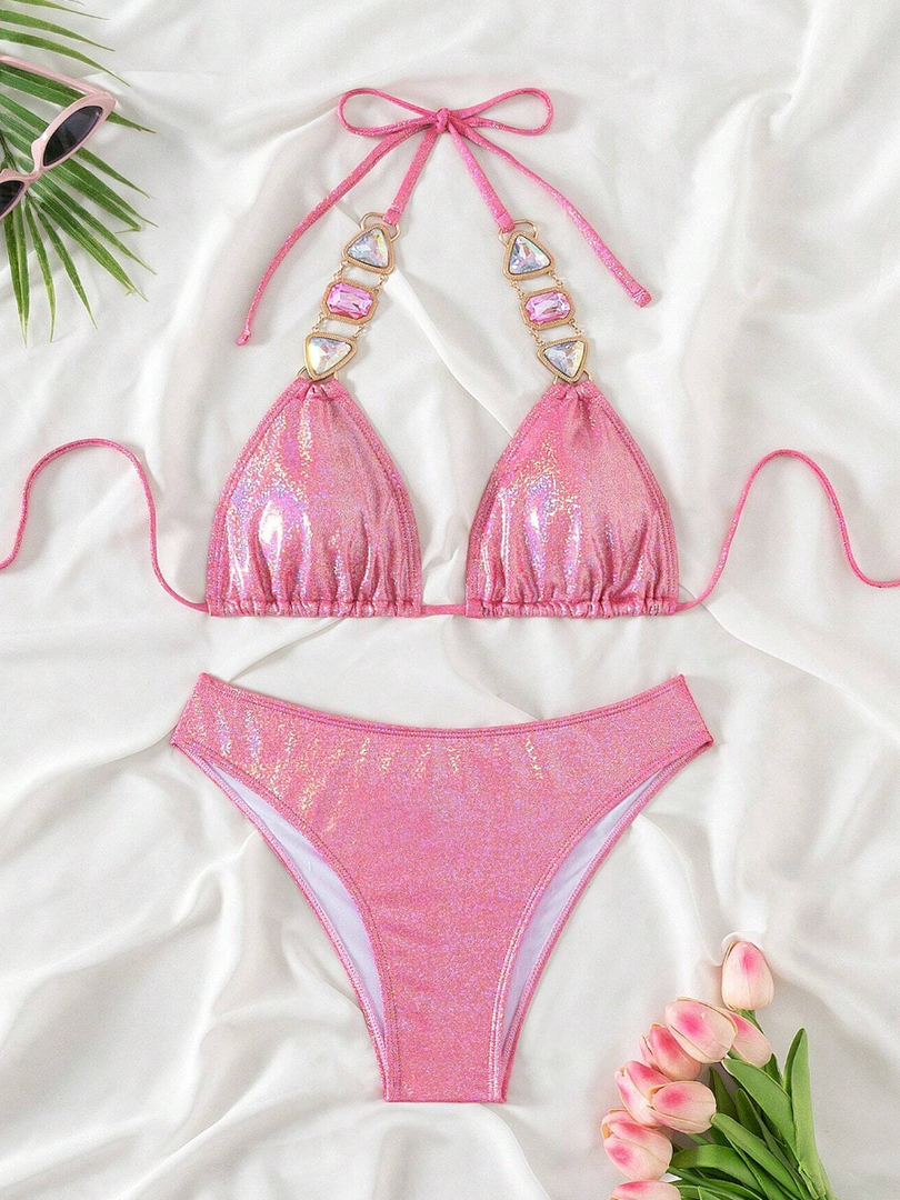 Swim EVENT 2pcs/Set Sparkly Crystal Decorated Bikini Summer, Size XL