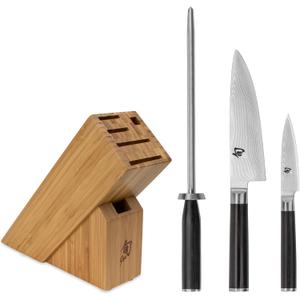 Shun Classic 4 Piece Slimline Block Set, Includes 6" Chef and 3.5" Paring Knives, Honing Steel & Bamboo Knife Block, Handcrafted Japanese Knife Set, Pakkawood Handles