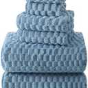 REDKISS Blue Microfiber Towels Set of 6-35x70 Inches Oversized Bath Sheets, Extra Large Bath Towels Set of 6, Super Soft Quick Dry Lint Free Absorbent Waffle Microfiber Shower Towels