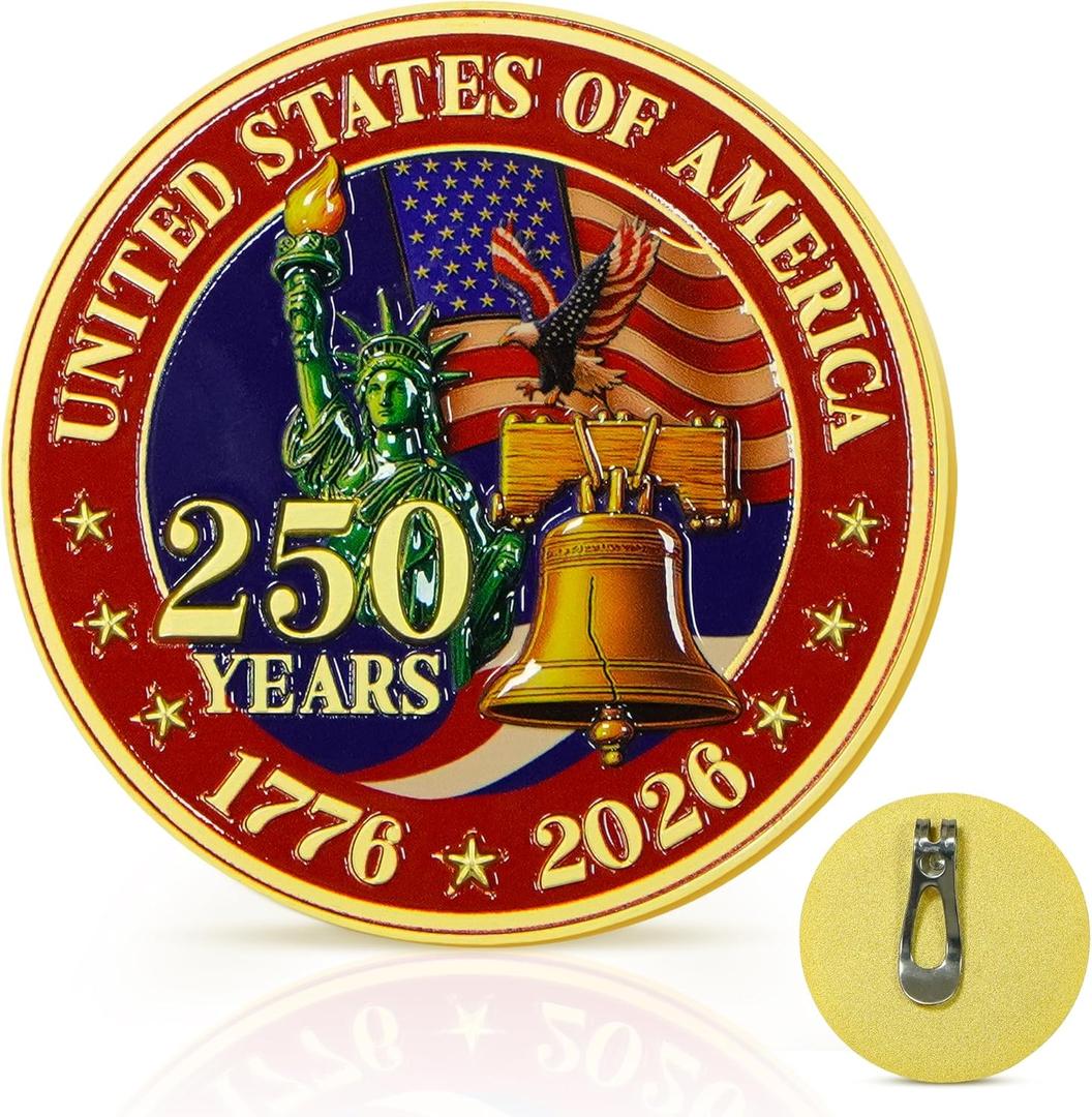 2 x FLAGWIX America 250th Anniversary Car Visor Clip for Patriotic Decorations - 1776-2026 Metal Visor Clips for Cars 3in - United States 250th Gifts, Veterans Day Gifts Accessories for Men Women