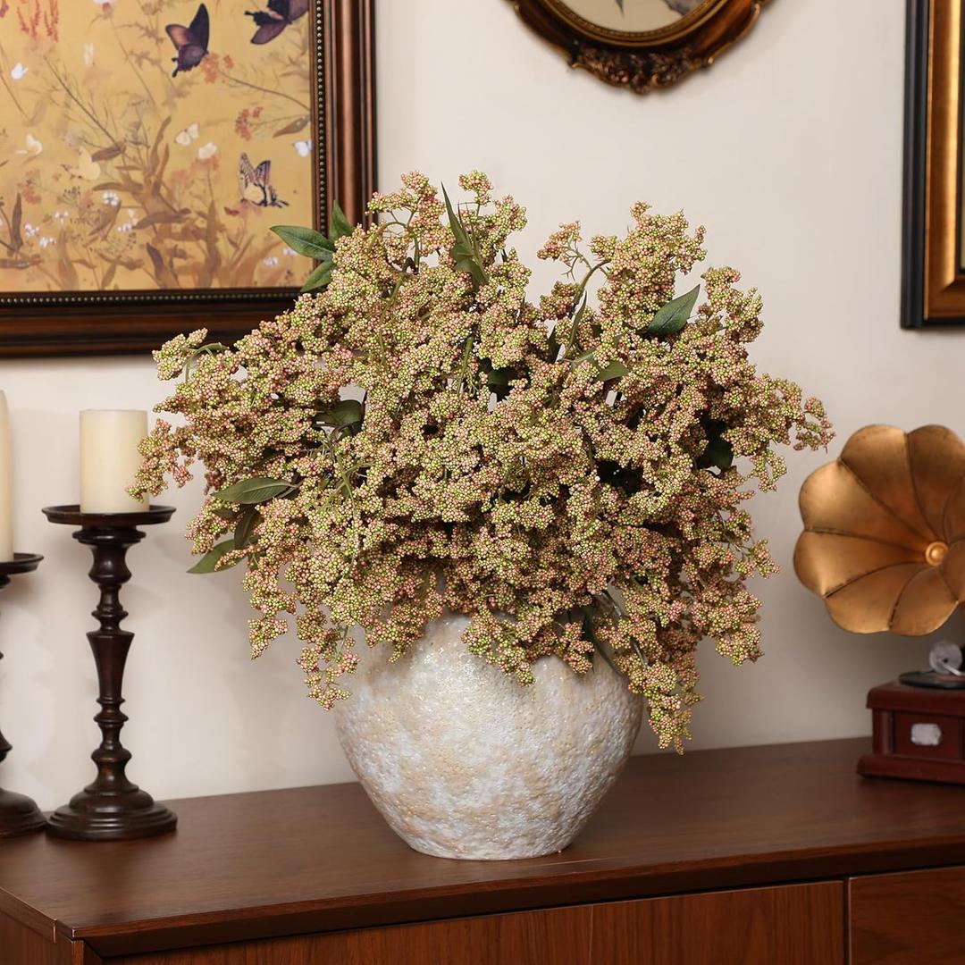 Zeyune 3 Pcs Spring Green Faux Berry Stem Realistic Sedum Stem Spray Artificial Flowers Picks Branches Fake for Wedding Holiday Seasonal Farmhouse Mantel Harvest DIY Home Decorations (35 Inch)