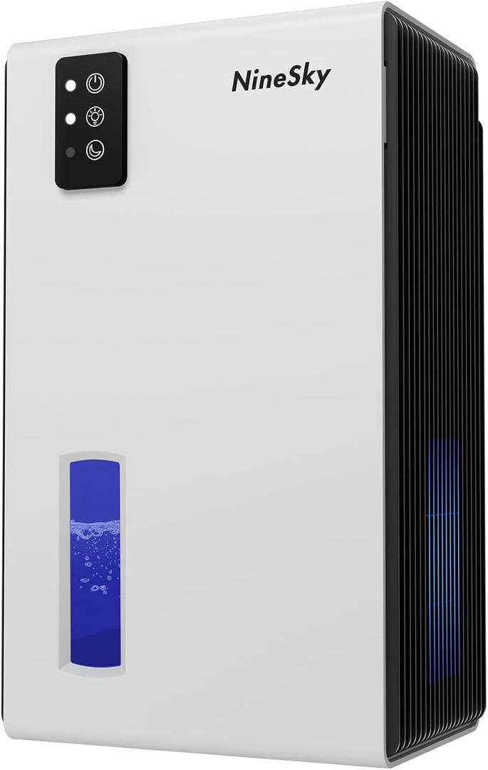 NineSky Dehumidifiers for Home, 1000 Sq.Ft Dehumidifier with 95oz Water Tank, Quiet Dehumidifier for Basement Bathroom Bedroom with 7-Color Ambient Light & Auto Shut Off, White