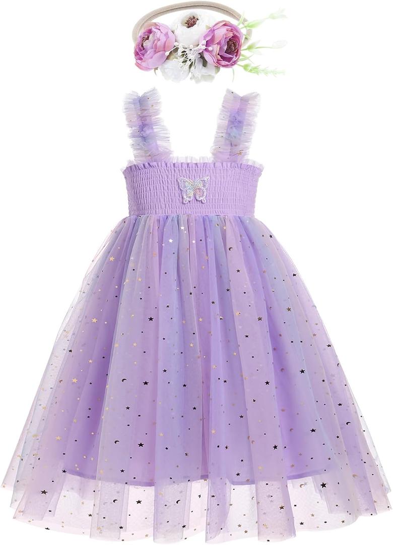 Baby Girls Tutu Dress Toddler Galaxy Sequins Layered Princess Tulle Party Dress with Flower Headband (4-5T, Purple)