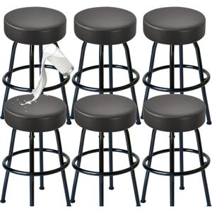FUANGUI Bar Stool Covers Round Set of 6, Waterproof PU Bar Stool Seat Covers,Bar Stool Chair Covers Washable Stool Cushion Slipcover for 16-18 Inch - Black XL