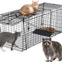 37 Inch Raccoon Trap,Live Animal Trap Cage for Catch Release Raccoons, Dogs, Stray Cats and Other Small to Medium Animals. Heavy Duty,Black.