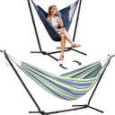 SUNCREAT 2-in-1 Convertible Backyard Fabric Hammock with Stand, Large Hammocks for Outside, Patented, Light Green Stripes