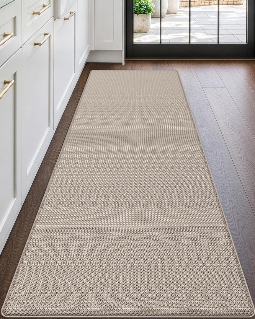 DEXI Kitchen Floor Mats Cushioned Anti Fatigue, 23x59 Standing Runner Rug | Beige Waterproof, Soft Comfort, Memory Foam Antifatigue Padded Mats for Desk Office, Sink, Laundry