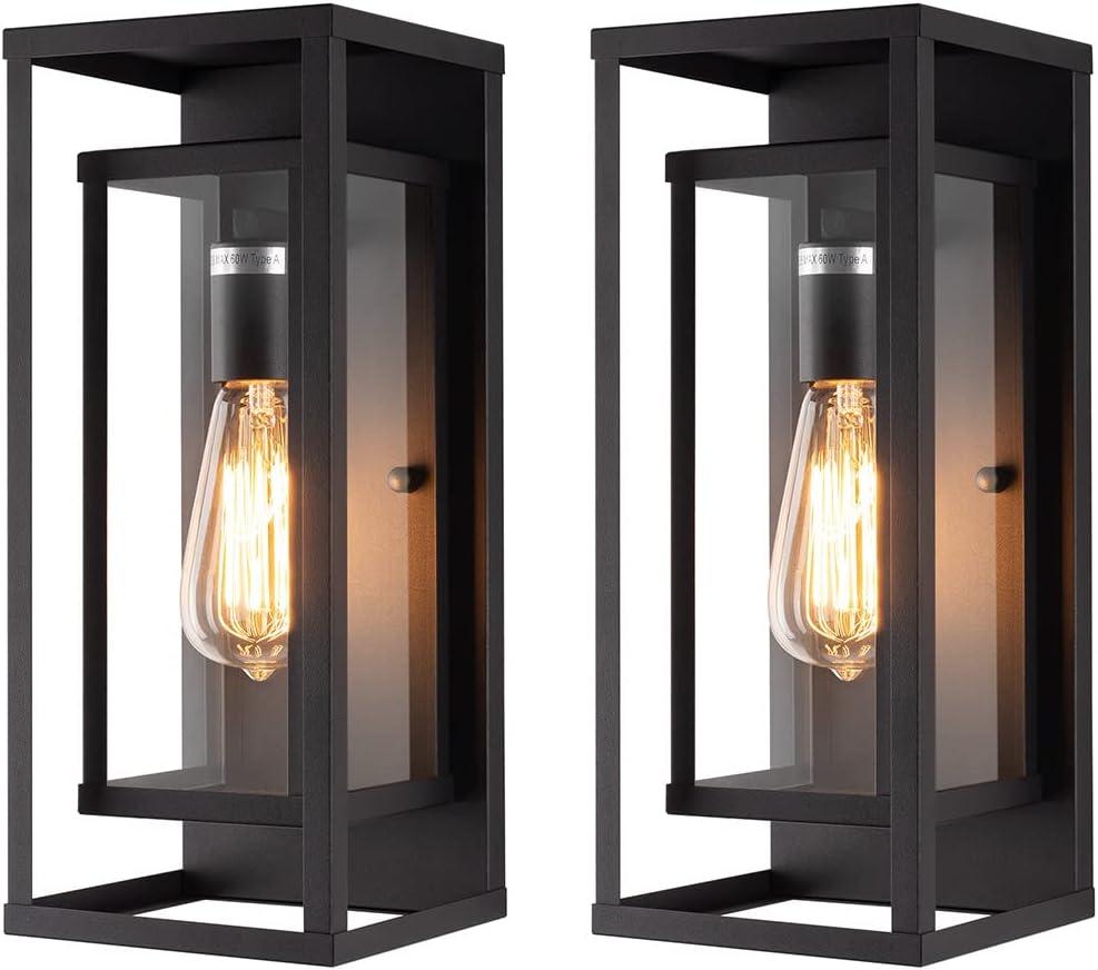 mirrea 14" Classic Outdoor Wall Sconce 1 Light in Matte Black Rectangular Metal Frame and Clear Glass Shade Waterproof Porch Light Patio Light Pack of 2 (14-inch)