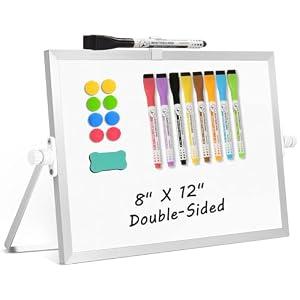 AMUSIGHT Dry Erase Magnetic White Board, 8" x 12" Double-Sided Desktop Whiteboard with Stand, Portable Small Whiteboard Set for Drawing, Office, Home, School