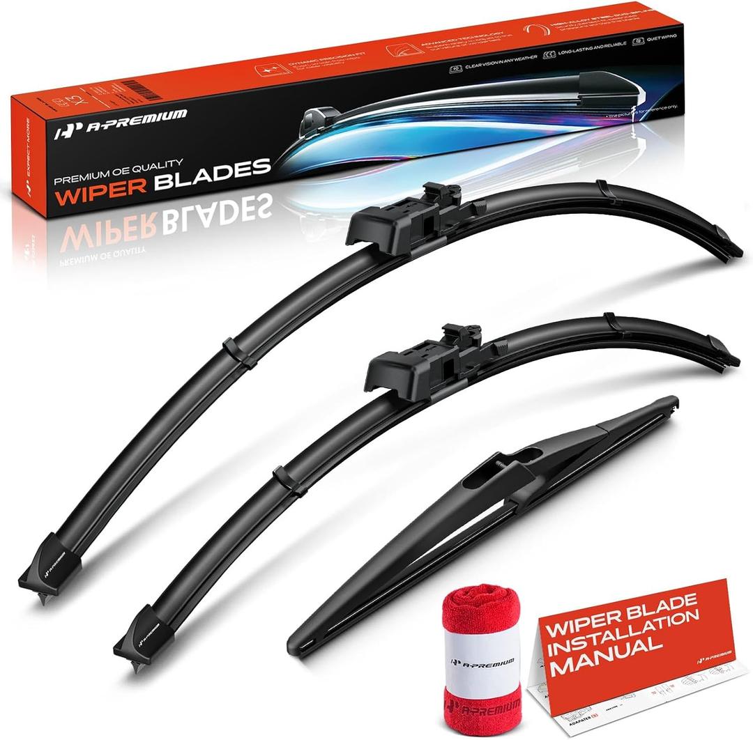 A-Premium 28"+21"+12" Windshield Wiper Blades with Wear Indicator & Towel | Compatible with Mercedes-Benz ML63 AMG, ML350, ML320, ML550, ML450, Front Rear Wipers Blade for TL2/Snap Claw Arm, Pack of 3