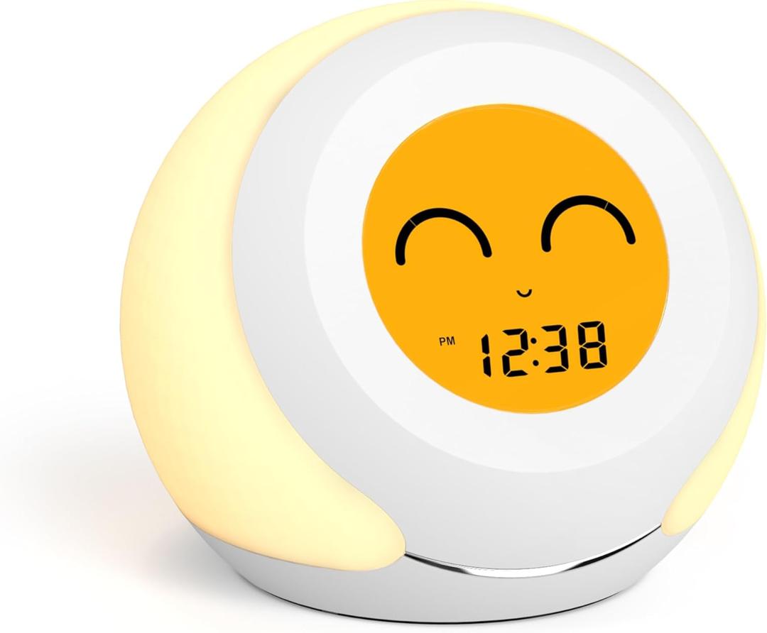 Kids Room Thermometer, Hygrometer and Cute Facial Expressions, Colorful Light Choose, 4 Level Dimmer, Indoor Temperature Monitor, LCD Screen Child Time Display Temperature and Humidity Gauge iTOMA 915