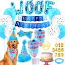 Dog Birthday Party Supplies, Adjustable Dog Bandana Set with Hat, Banner, Balloons and Bow Tie for Party Decorations Festive Accessories Party Photos & Celebrations- Large Medium Small Pet Puppy Dogs (Blue)