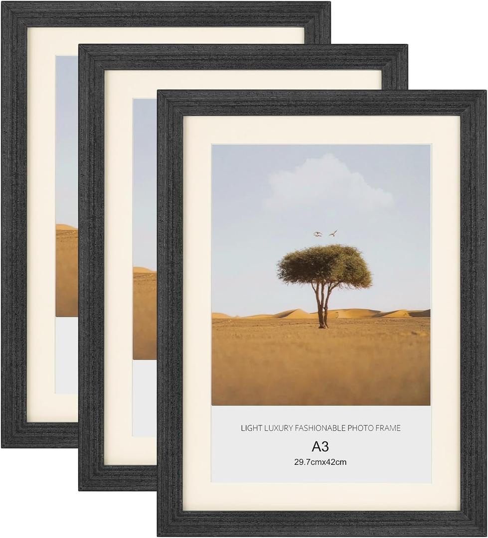 3 x 3 Pack A3 Picture Frame, Solid Wood Frames with perspex Front for Wall Mount 11.7 x 16.5 inch Photo Frame/Paintings Frames/Poster Frame/a3 certificate frame for wall and home decor,Office, Gallery