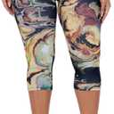 GORGLITTER Women's Marble Print Capri Leggings High Waisted Yoga Cropped Pants (Large, Multicolor)