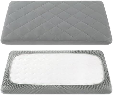 Soft Quilted Crib Cover Pad, Toddlers Mattress Protector with 1''-3'' Deep Pocket, Thick Play Yard Playpen Sheets, Breathable Fluffy Crib Mattress Pad, 39"x27", Grey