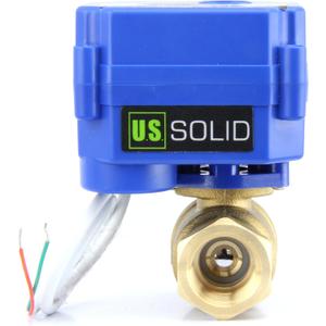 U.S. Solid Motorized Ball Valve- 1/2" Brass Ball Valve with Full Port, 9-24V AC/DC and 2 Wire Auto Return Setup