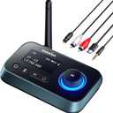 SOOMFON Bluetooth Transmitter for TV 3in1 Bluetooth 5.0 Transmitter Receiver for TV to 2 Headphones with LCD Display Adjustable Volume, Optical AUX RCA Bypass for Home Stereo Speaker