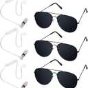 Sucrain Playing Cosplay Black Sunglasses with Earpiece Earplugs Ring Bearer for Halloween Costume, Pack Of 6