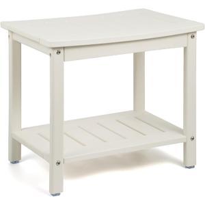 HDPE Shower Bench, Shower Stool with Storage Shelf 2-Tier Spa Stool for Inside Shower,Water Resistant & Non-Slip Design Shower Seat (White L Size)