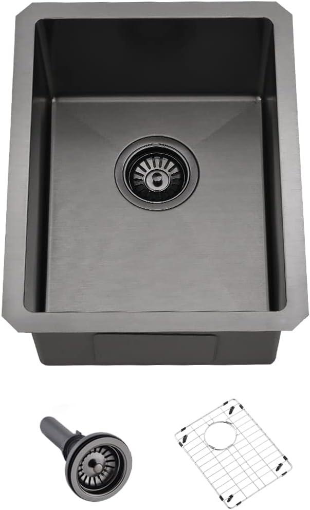 Black Bar Sink Undermount-Hovheir 12x16 Bar Sink Small Undermount Kitchen Bar Prep 16 gauge Black Stainless Steel Single Bowl Outdoor Rv Kitchen Sinks with Bottom Grid
