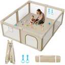 Foldable Baby Playpen: 79 x 71 Super Large Playpen for Babies and Toddlers - Portable Play Pen for Babies with Breathable Mesh & 2 Pulling Handle - Baby Play Yard for Outdoor & Indoor