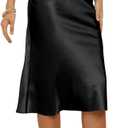LYANER Women's Zipper Side Satin Silky Ruffle Silky Midi Skirt (Black, M)