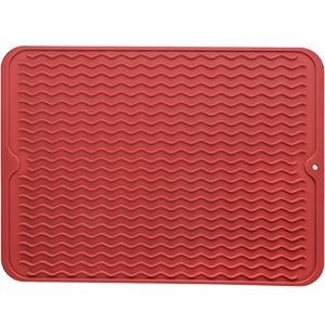 MicoYang Silicone Dish Drying Mat for Multiple Usage,Easy clean,Eco-friendly,Heat-resistant Silicone Mat for Kitchen Counter or Sink,Refrigerator or drawer liner Red L 16 inches x 12 inches