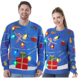 JOYIN Ugly Christmas Sweater Women Men Couples, LED Light Up Ugly Christmas Sweater Kids 2025 String LightsBlue