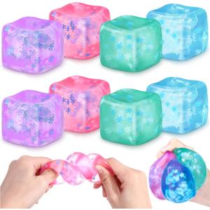 8 Pcs Stress Cube with Snowflakes Slow Rising, 4 Colors, 1.77 inches