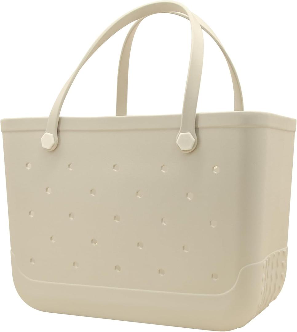 X-Large Waterproof Sandproof Rubber Beach Tote Bag with Zipper Pocket and Phone Kickstand Cup (Grey)