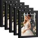HappyHapi 4x6 Picture Frame Set of 5, Black Frames Display Photo 3.5x5 with Mat or 4x6 without, Gallery Wall Frame Set, Wall or Tabletop Display (Black)