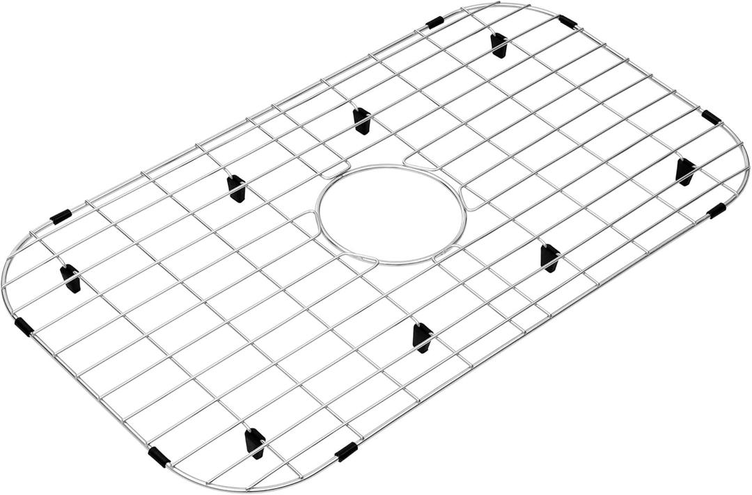 Kitchen Sink Grid and Sink Protectors, Stainless Steel Sink Grids for Bottom of Kitchen Sink, 26 3/8" x 14 9/16" with Center Drain for Single Sink Bowl